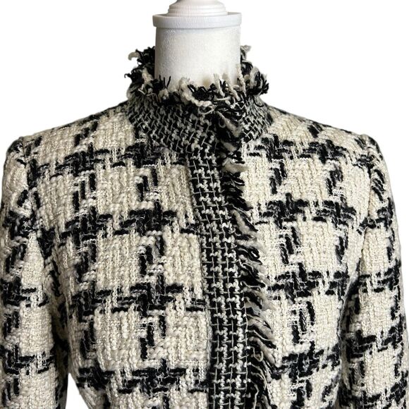 Vintage Harve Benard Holtzman Wool Blend Blazer Black White Zip Front Size 6P - Picture 2 of 13